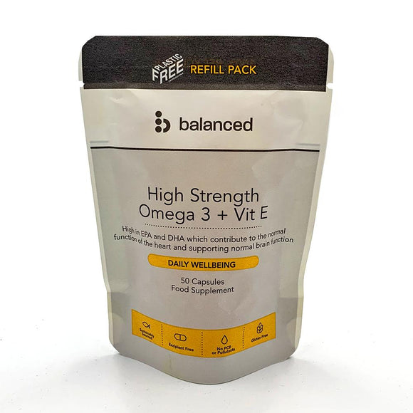 High Strength Omega 3 + Vitamin E<br> 50 Gel Caps - Refill Pouch